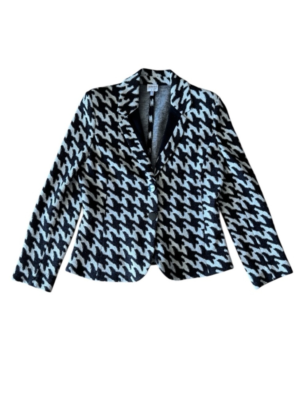 Armani Collezioni Italy Wool Blend Blazer Jacket Houndstooth Black White Size 6